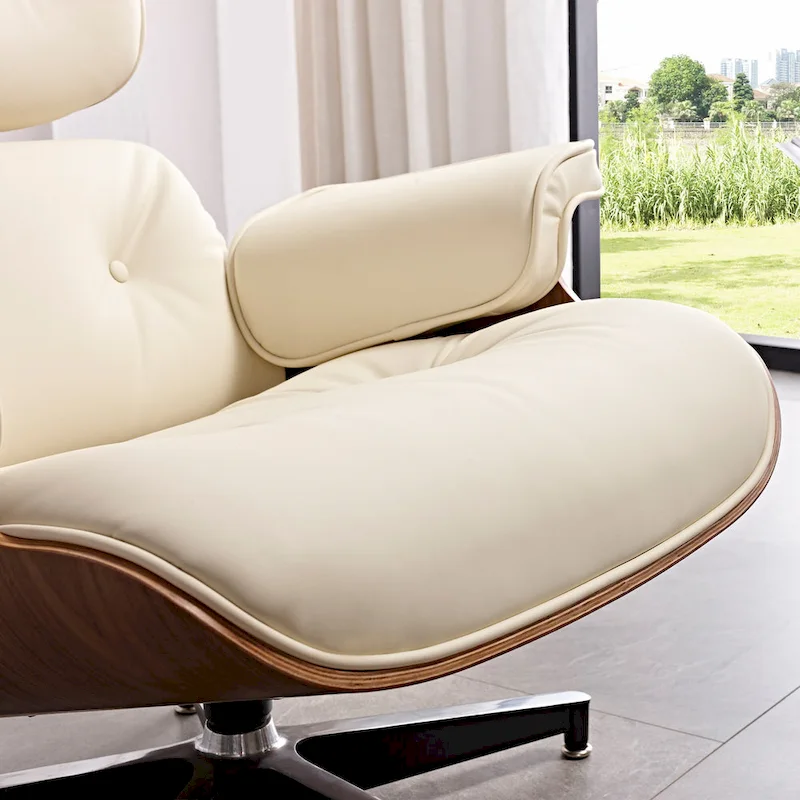 Mid-century Modern Lounger Real Leather Arm Chair and Ottoman Set