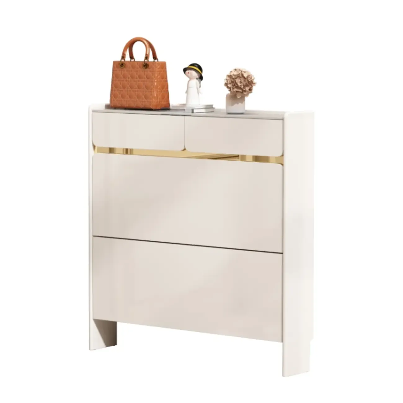 Entryway Glam White Wood Shoe Cabinet with Drawers