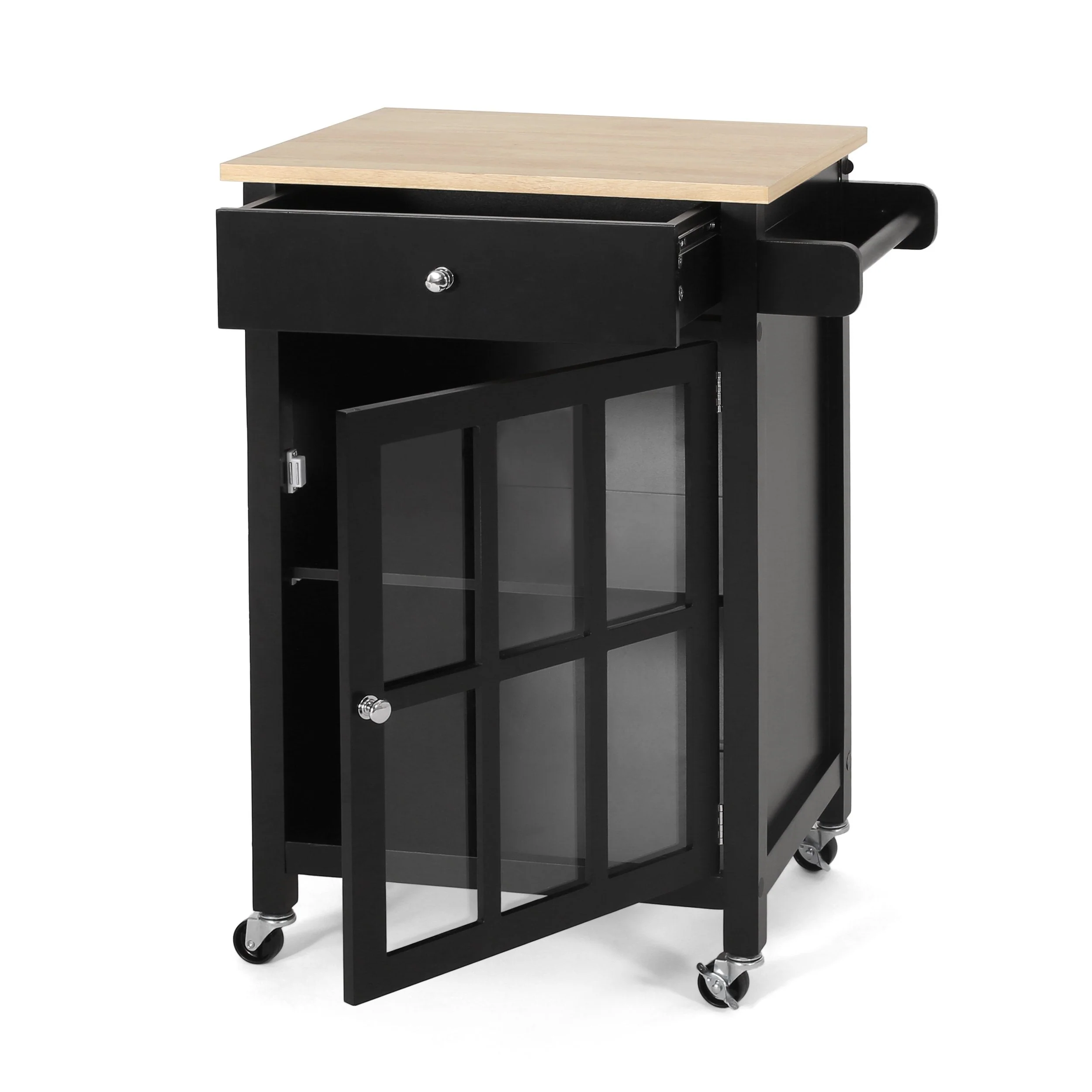 Contemporary Glass Paneled Kitchen Cart - NH693413