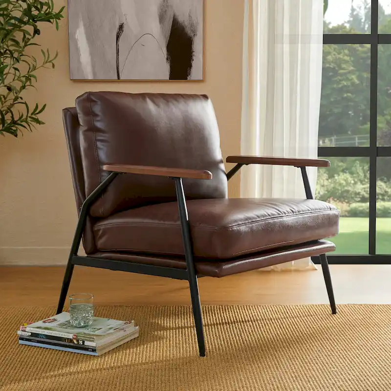 Glitzhome 28 W Mid-century Modern Soft PU Leather Accent Armchair - 28  W x 31  D x 30.75  H