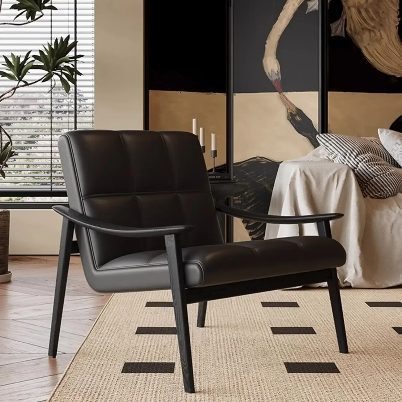 Elegant Genuine/Nappa Leather Mid-Back Accent Chair