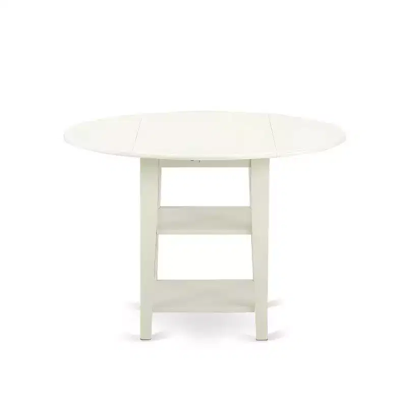 3-Pc Linen White Finish Round Solid Wood Top with Dropleaf Dining Table
