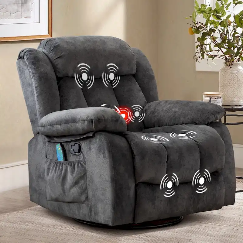 Soft Fabric Overstuff Manual Recliner with Massager and Heat