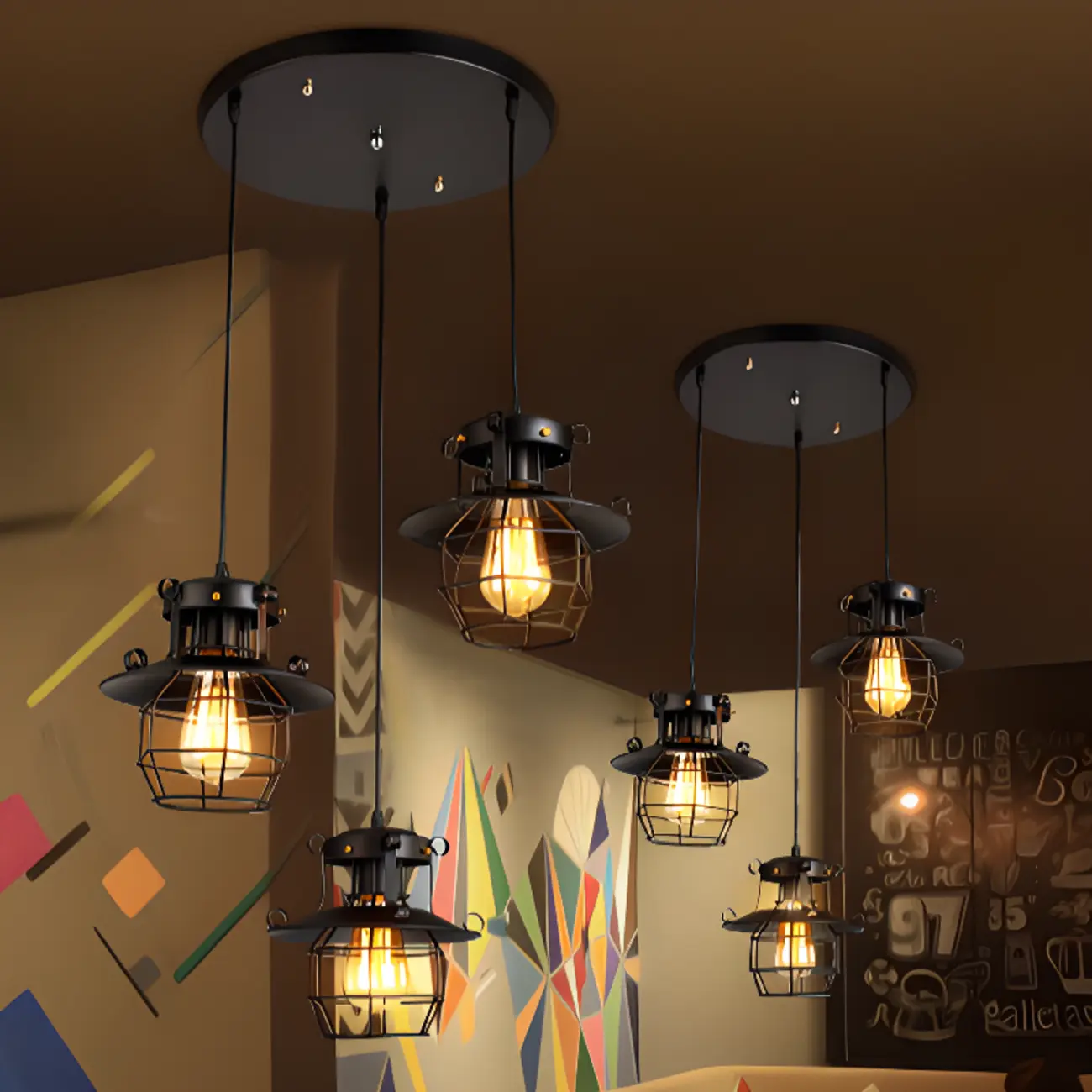 Gothic Black Iron Cage Hanging Pendant Light