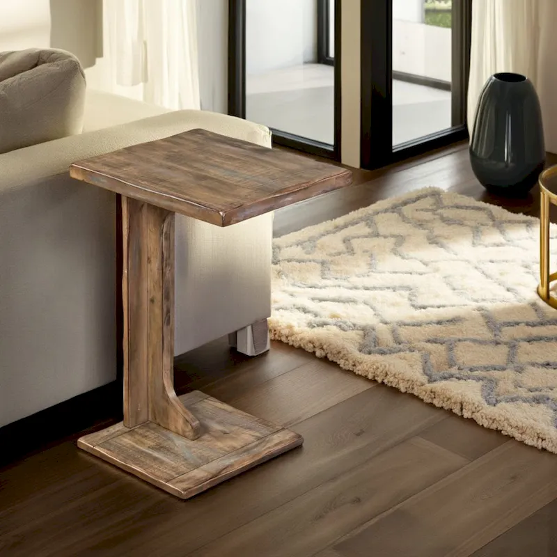 Dazy Sofa Side C Table, 15x12.5 Rustic Light Brown Mahogany Wood