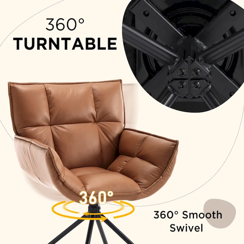 Faux Leather Upholstered Swivel Armchair Modern Home Office Chair