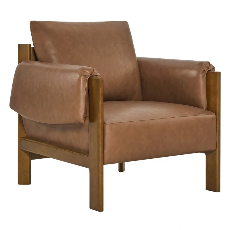 Carol Mid Century Modern Upholstered Accent Arm Chair with Wood Legs