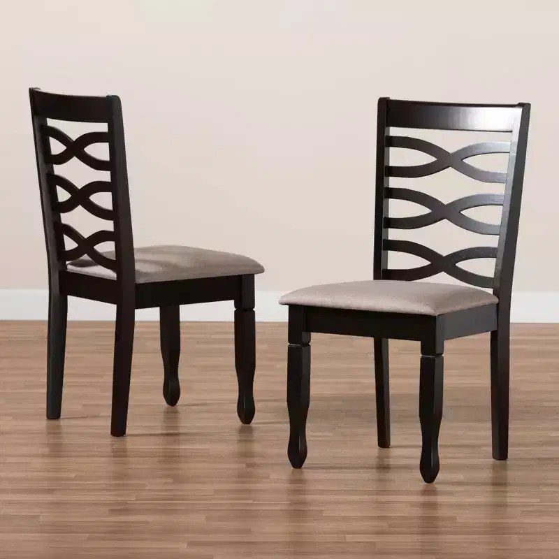 Set of 2 Lanier Fabric Upholstered Wood Dining Chairs Sand/Dark Brown - Baxton Studio