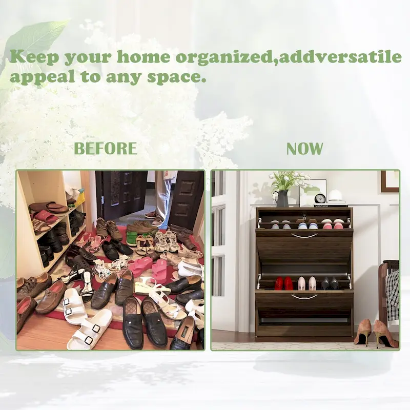 2-Drawer Shoe Cabinet, Fold-Out Drawers, Waterproof MDF, 8-12 Pairs, 22.4