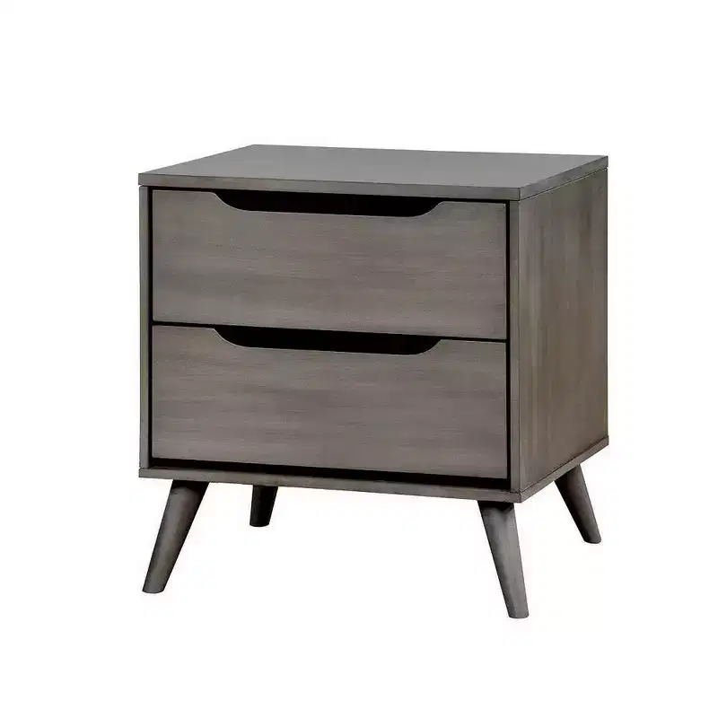 Royal Hampton 2 Drawer Wooden Nightstand with Cut Out Pulls, Gray