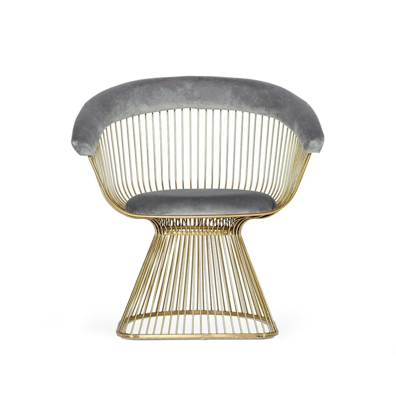 Modrest Beryl Modern Grey Velvet & Gold Dining Chair