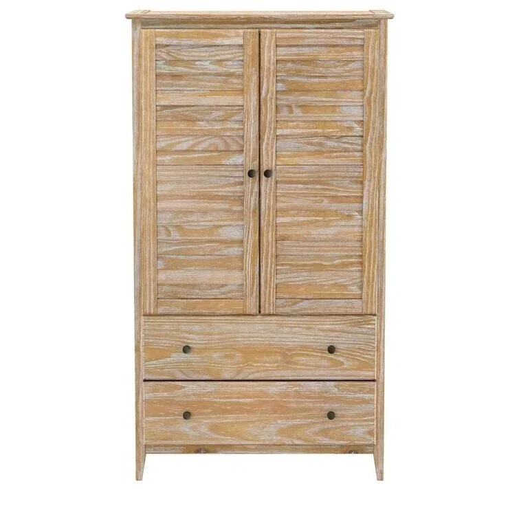 FarmHome Louvered Distressed Solid Pine Armoire