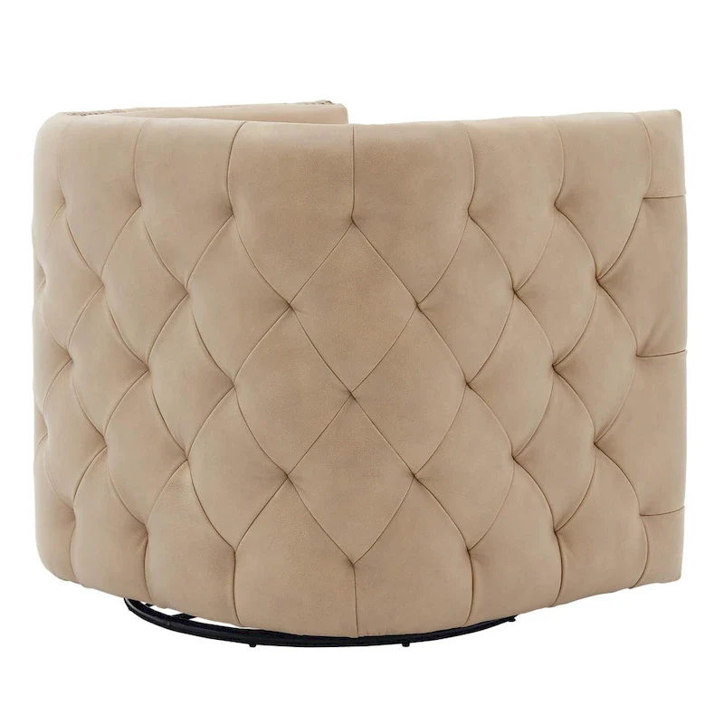 Leslie Top Grain Leather Swivel Tufted Chair