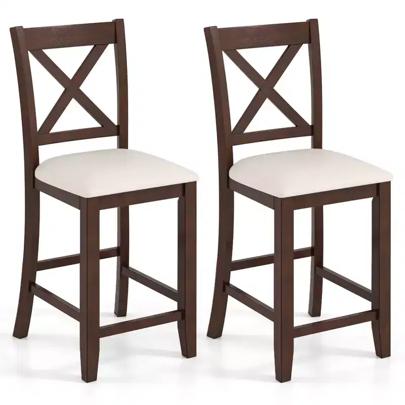Walnut/Gray Linen Counter Bar Stool with Footrest, Set of 2/4
