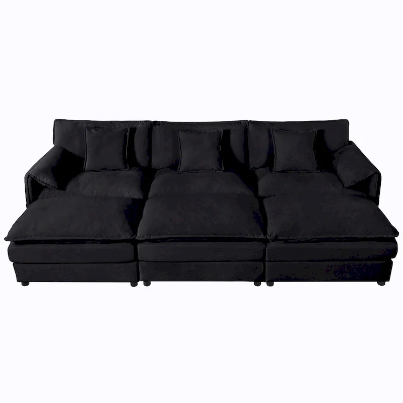 109.45 Chenille Upholstered 3-Seater Sleeper Modular Sectional Sofa with Double-Layer Cushions, DIY Combination