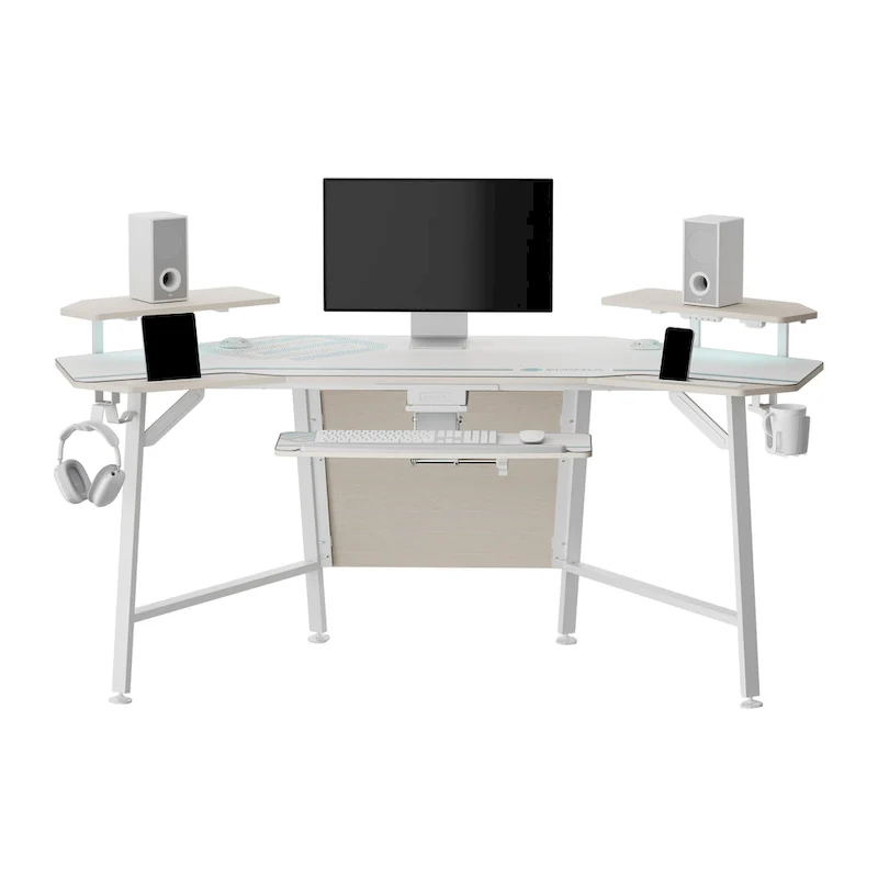 72 Large Gaming Desk Black Multifunctional Computer Desk with Keyboard Tray