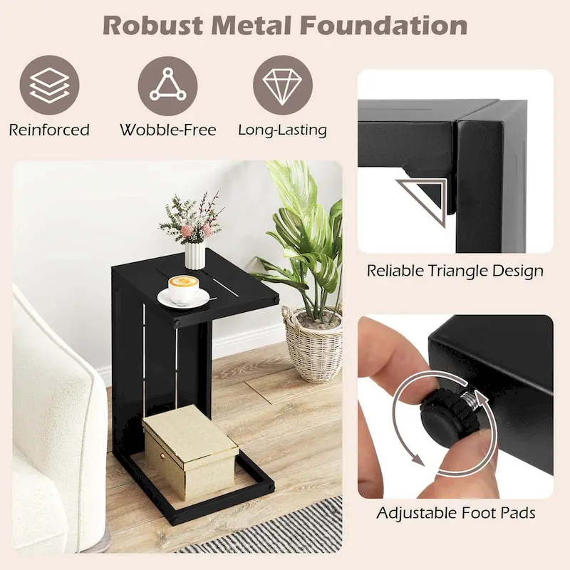Costway 1/2 PCS C-Shaped End Table with Adjustable Foot Pads 2-In-1