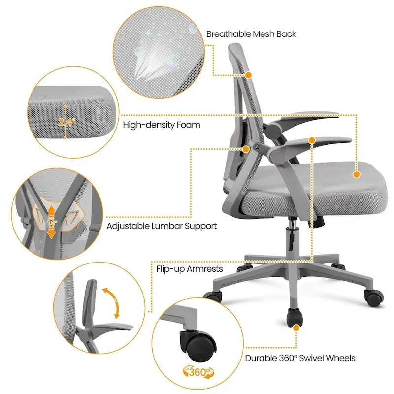 Yaheetech Mesh Office Chair with Flip-up Armrests Comfy Desk Chair - N/A