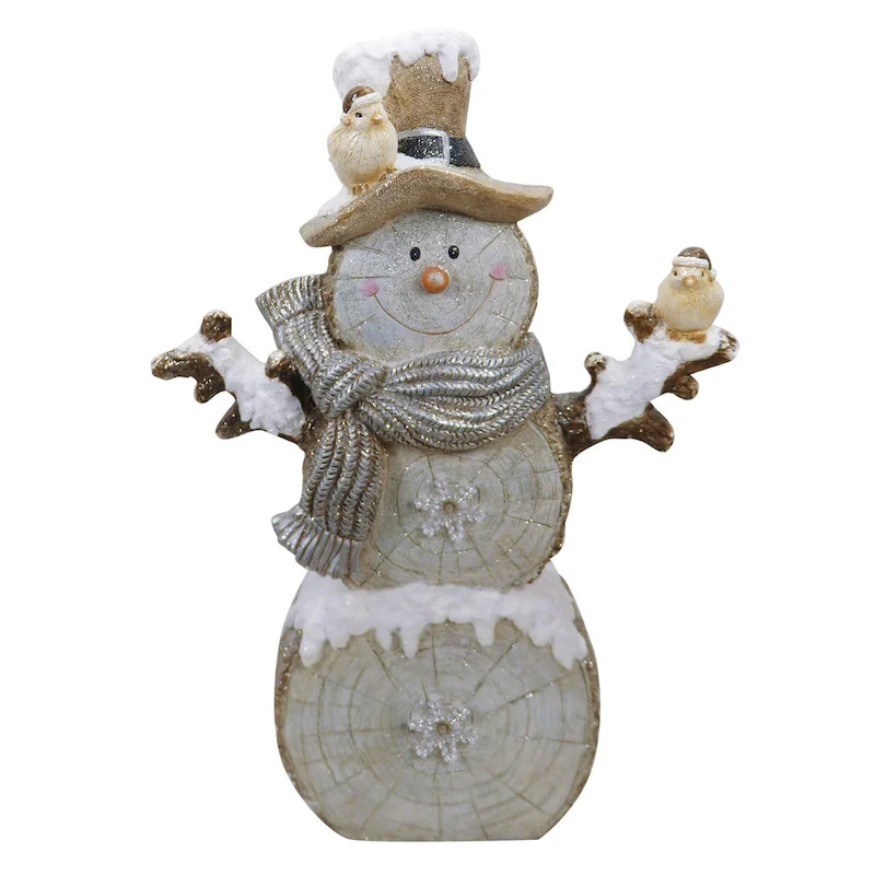 Alpine Corporation QWR1178CC 34  Woodcut Snowman Musical Statue with Color Changing LED Snowflakes - 22 L x 8 W x 34 H