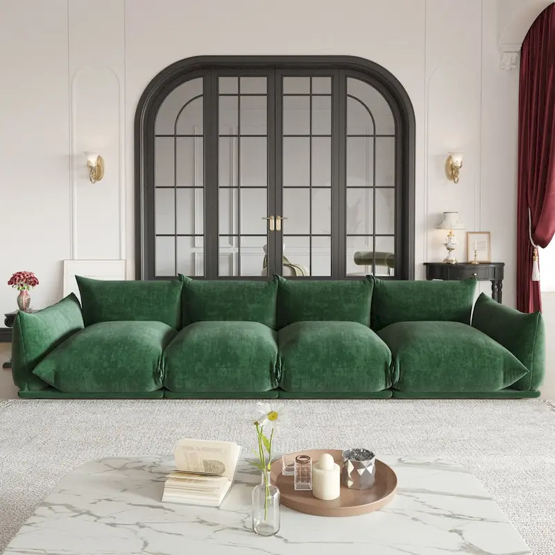 Mid-Century Modern Large 4 Seater Couch, Chenille Sectional Sofa 4 Seats Modular Couches with Thick Cushion