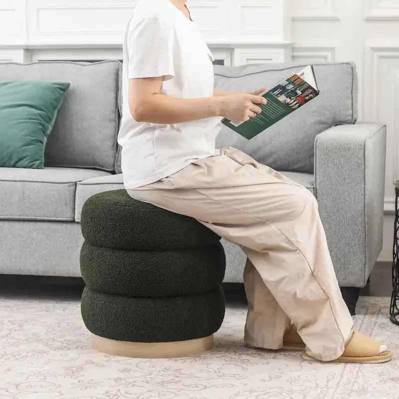 Adeco Teddy Round Upholstered Ottoman Stool