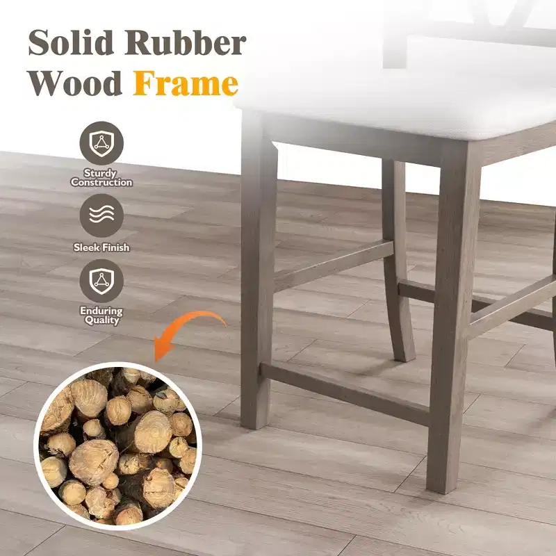 2PCS Bar Stools 24 Counter Height Stools w/ Linen Fabric Upholstered Seat Gray