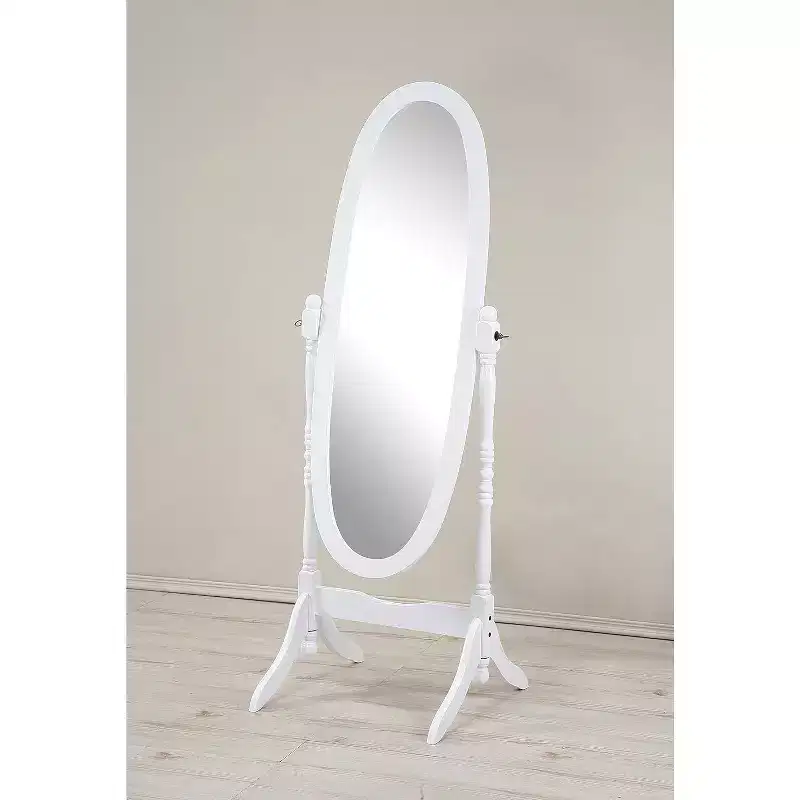Full Length Tilting Floor Cheval Mirror, White Wood Frame Decorative Dressing Mirror for Bedroom