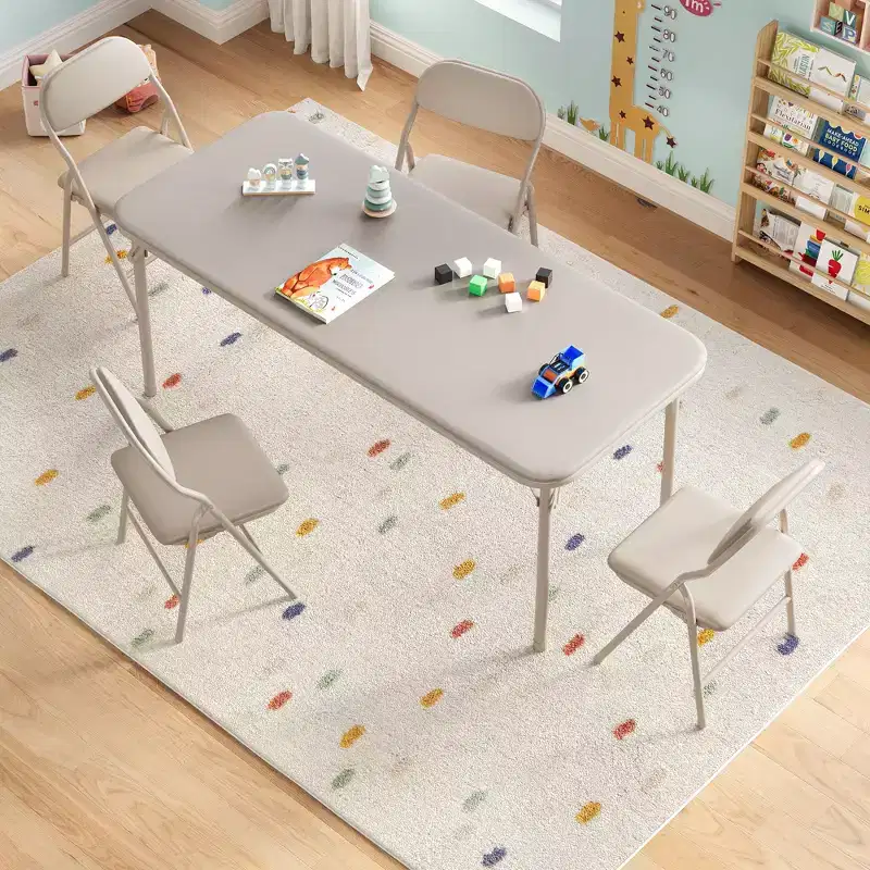 Kids Folding Activity Table – Beige / Black / Grey, Seats up to 6