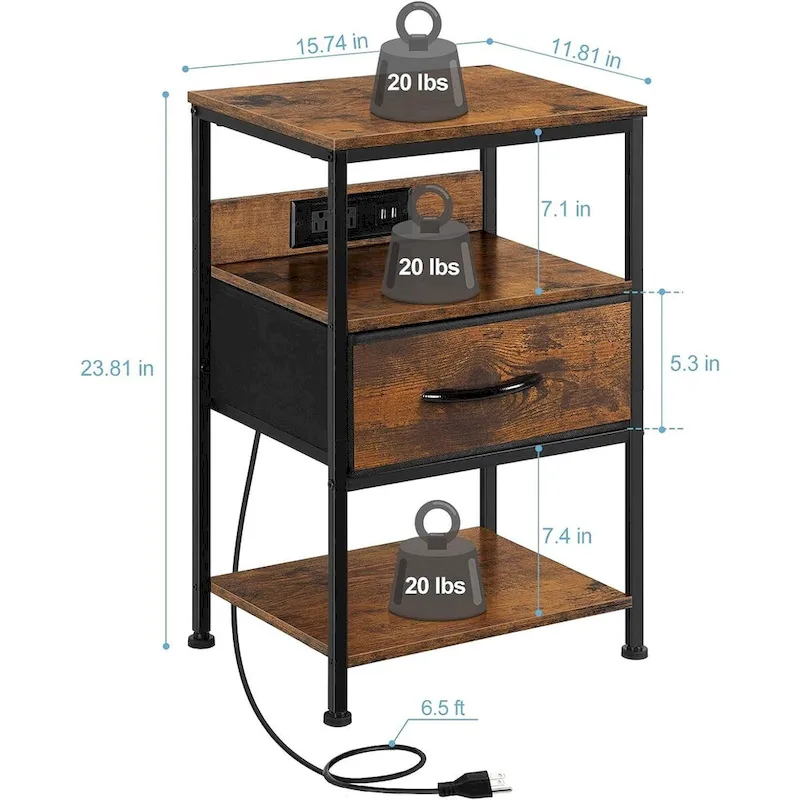 Nightstand with Charging Station with Drawer