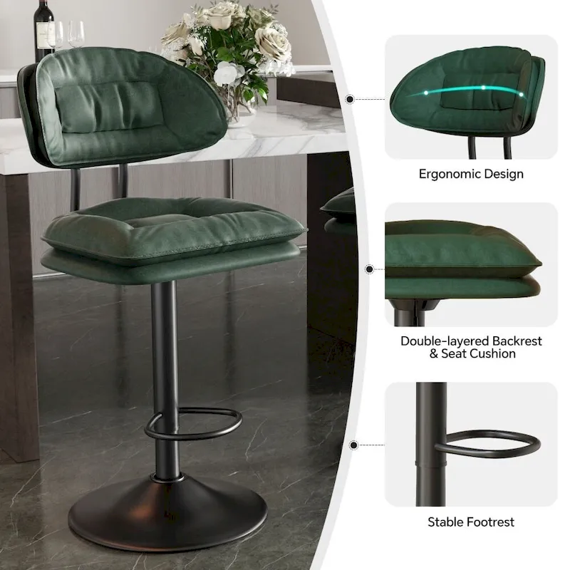 Set of 2 Swivel Bar Stools Adjustable Counter Height