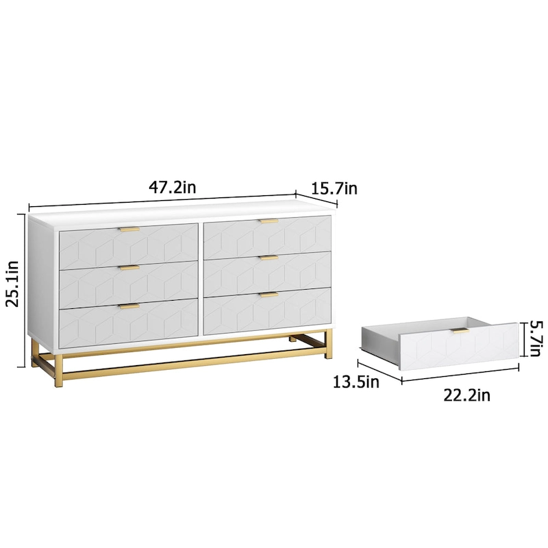 6 Drawer Dresser, with Metal Legs