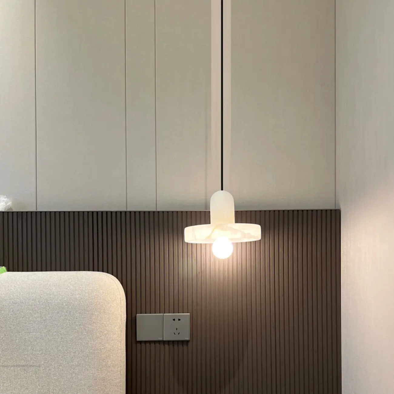 White Stone Geometric Rope Pendant Light Fixture