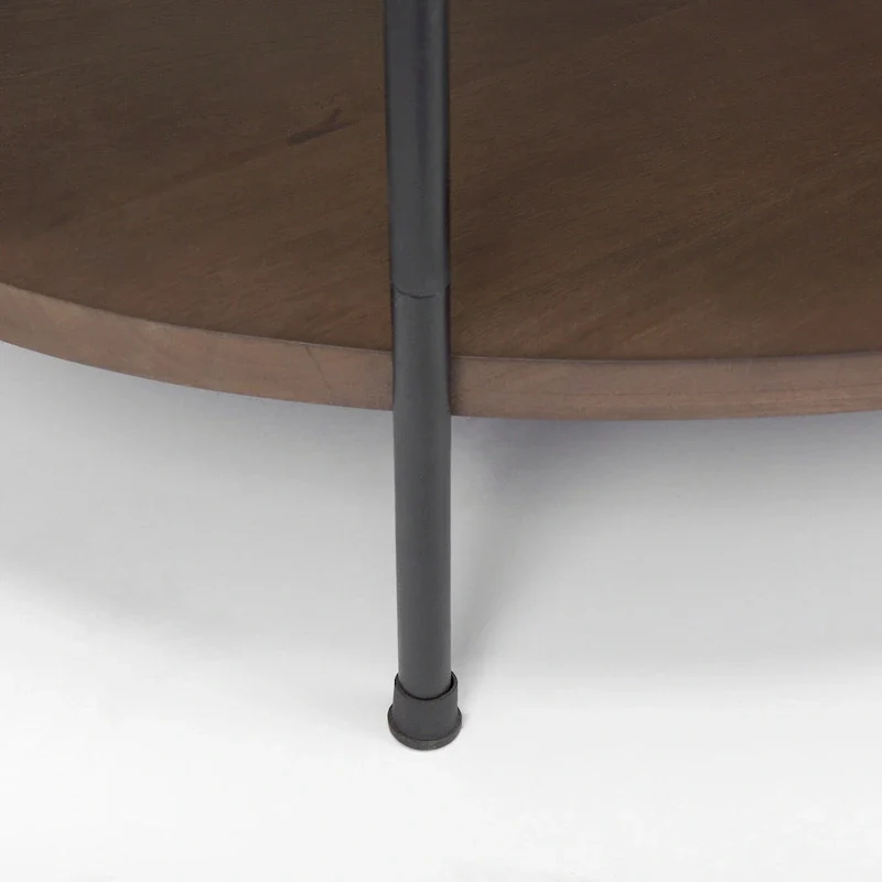 White Marble Top w/ Dark Brown Wood Shelf Oval Coffee Table