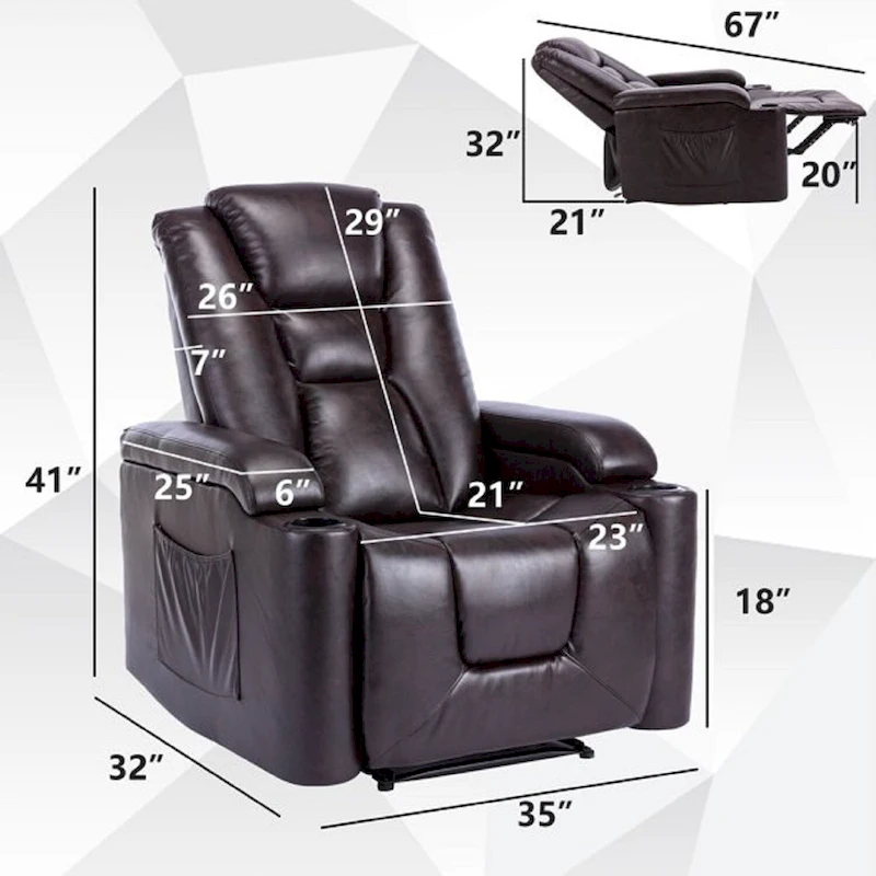 Power Leather Recliner Chair Home Theater Seating Soft
