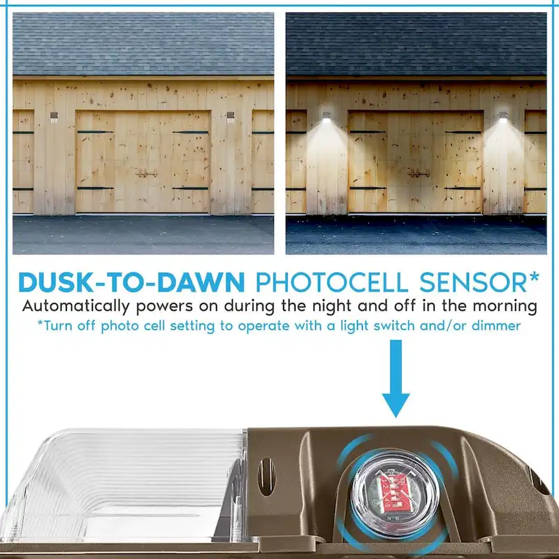 Luxrite 15/20/25W LED Wall Pack Light with Photocell, 3CCT, 1950/2600/3250LM, Dusk to Dawn, IP65, Dimmable - 3000k/4000k/5000k