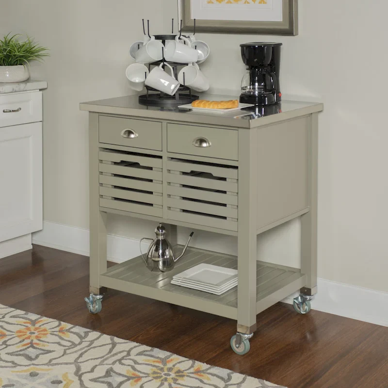 White Squirrel Grey Wood Kitchen Cart