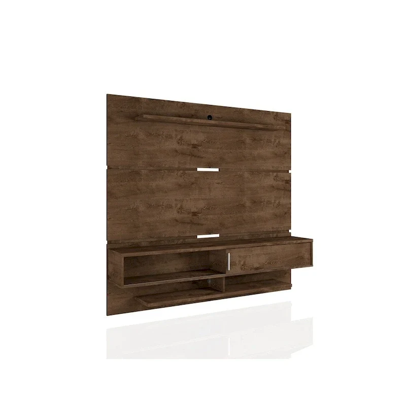Wall-Mounted Entertainment Center with Shelves - Brown Wood