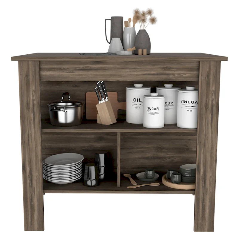 3-Shelf Wooden Casual Kitchen Island