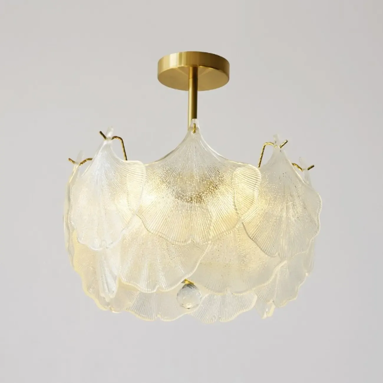 Elegant Gold Glass Leaf Semi Flush Mount Ceiling Light