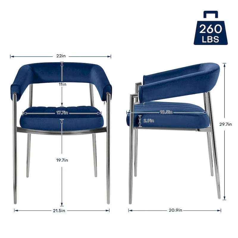 Velvet Dining Chair Arm Chair with Chrome Metal Legs