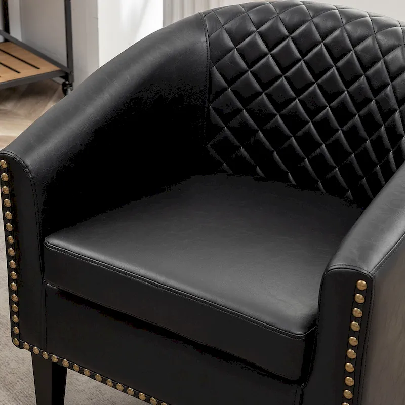 KINWELL 29 PU Faux Leather Club Armchair with Nailheads, Set of 2