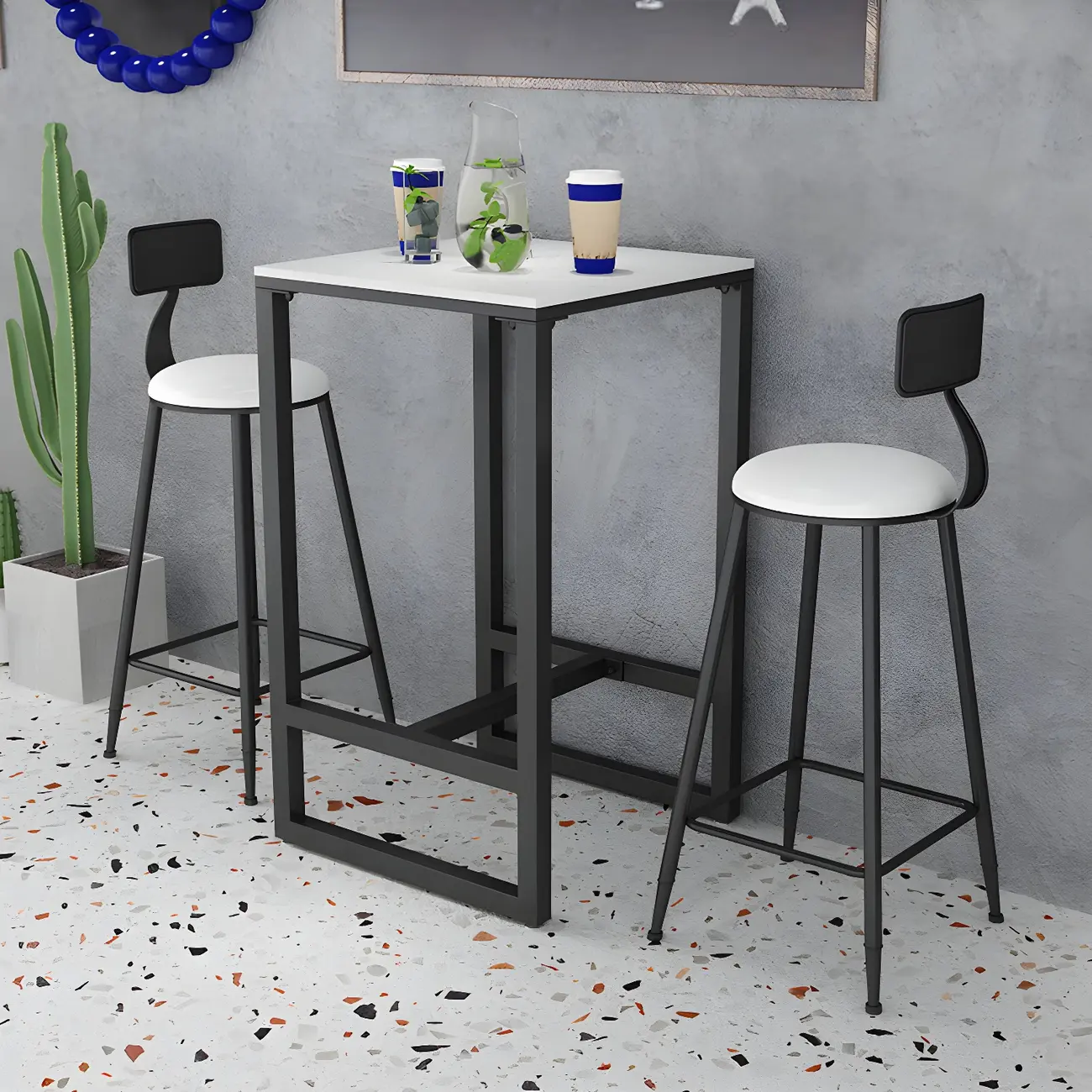 Modern Metal Base Bar Height Table for Indoor Dining