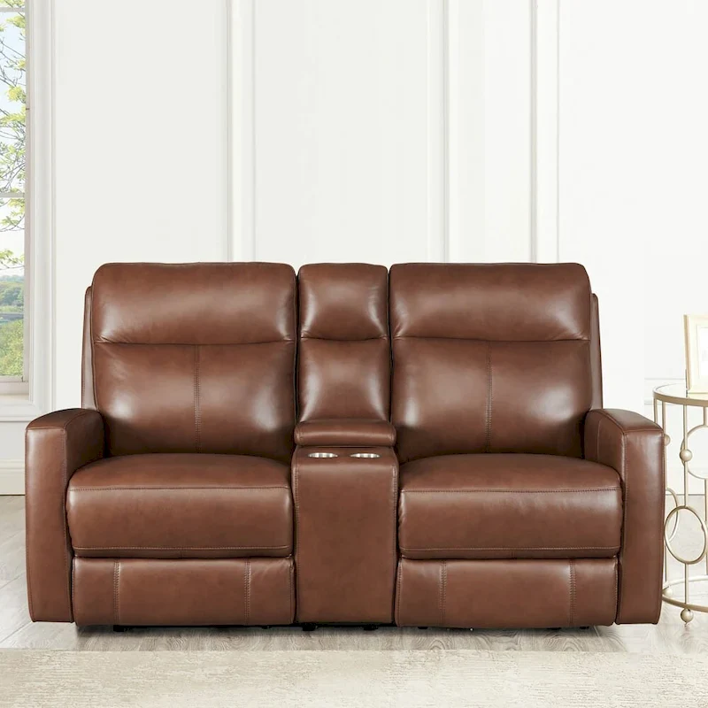 Hydeline Vienna Zero Gravity Power Recline and Headrest Top Grain Leather Loveseat with Console