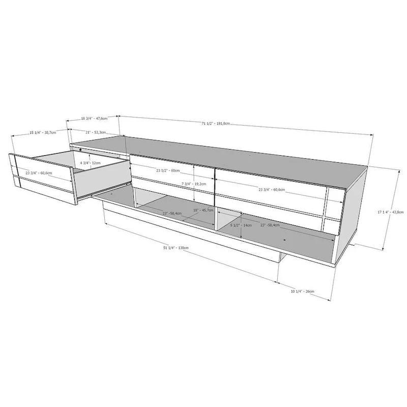 Nexera Stereo 72-inch 3-Drawer TV Stand, Black