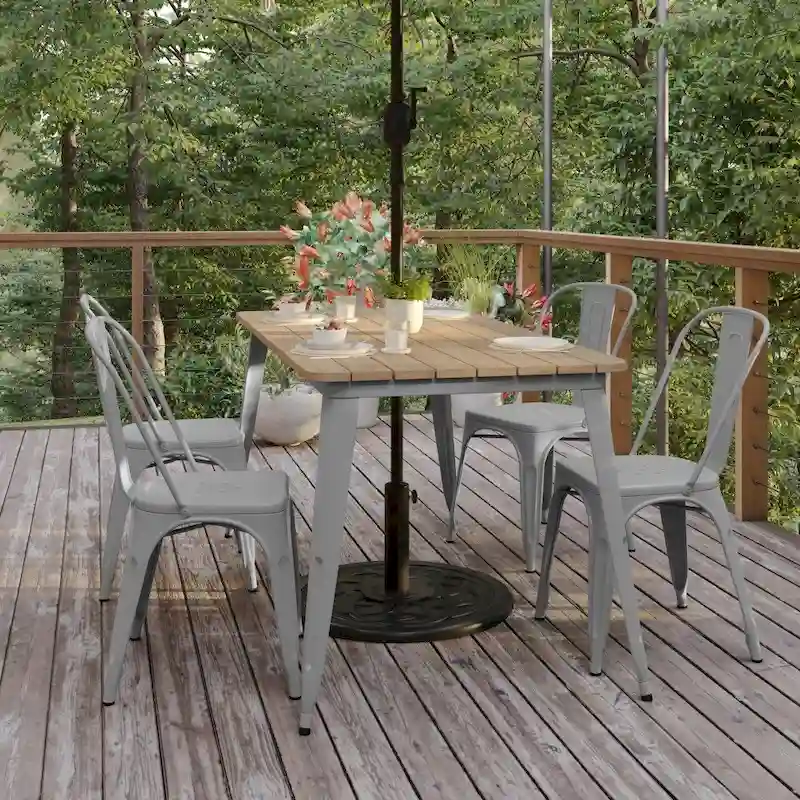 30x60 Commercial Poly Resin Restaurant Table with Umbrella Hole - 30 W x 60 D x 30 H