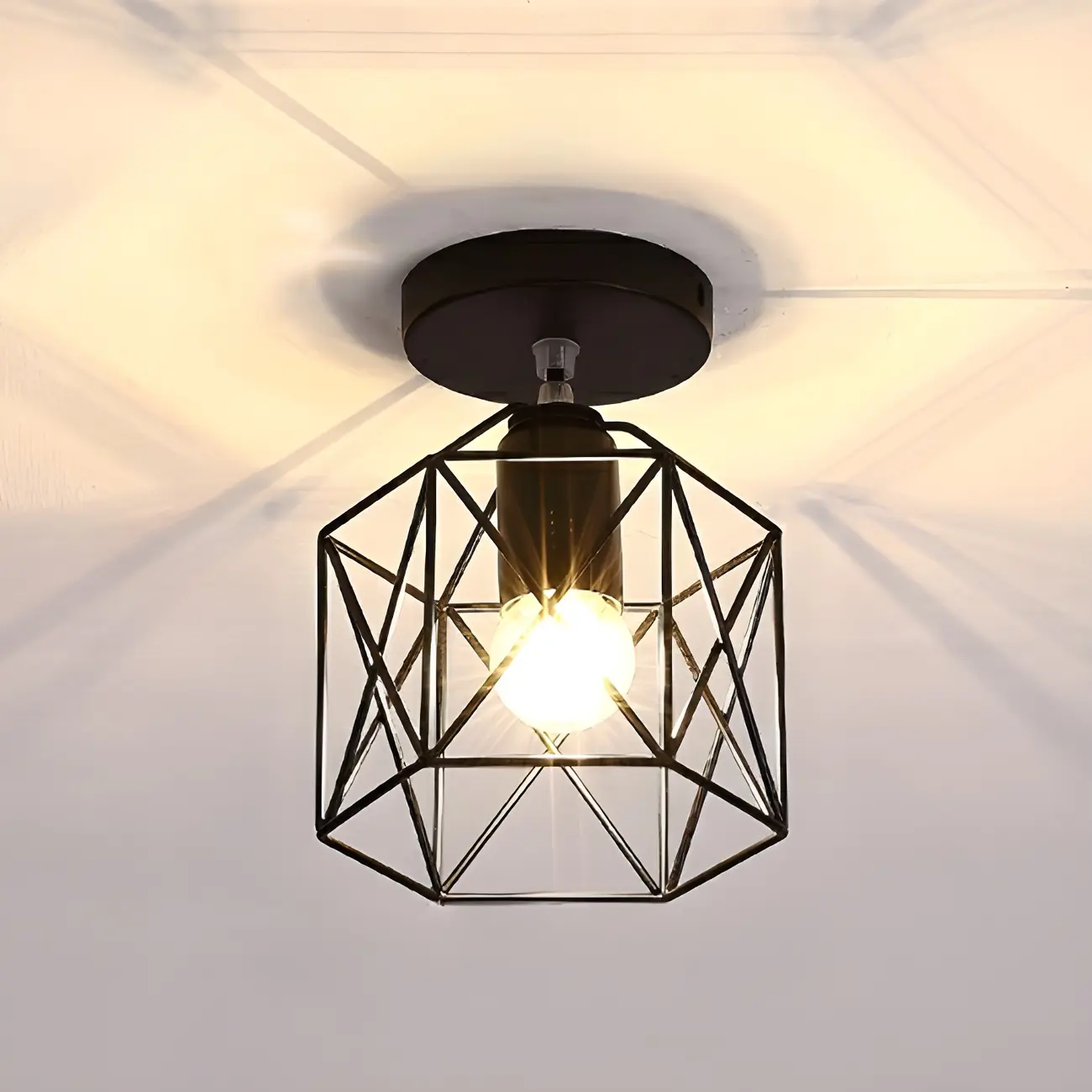 Golden Geometric Metal Industrial Semi Flush Light