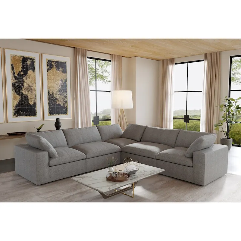 Living Room Sofa V-shaped Linen Modular Sofa Multiple Cushions Corner Couch