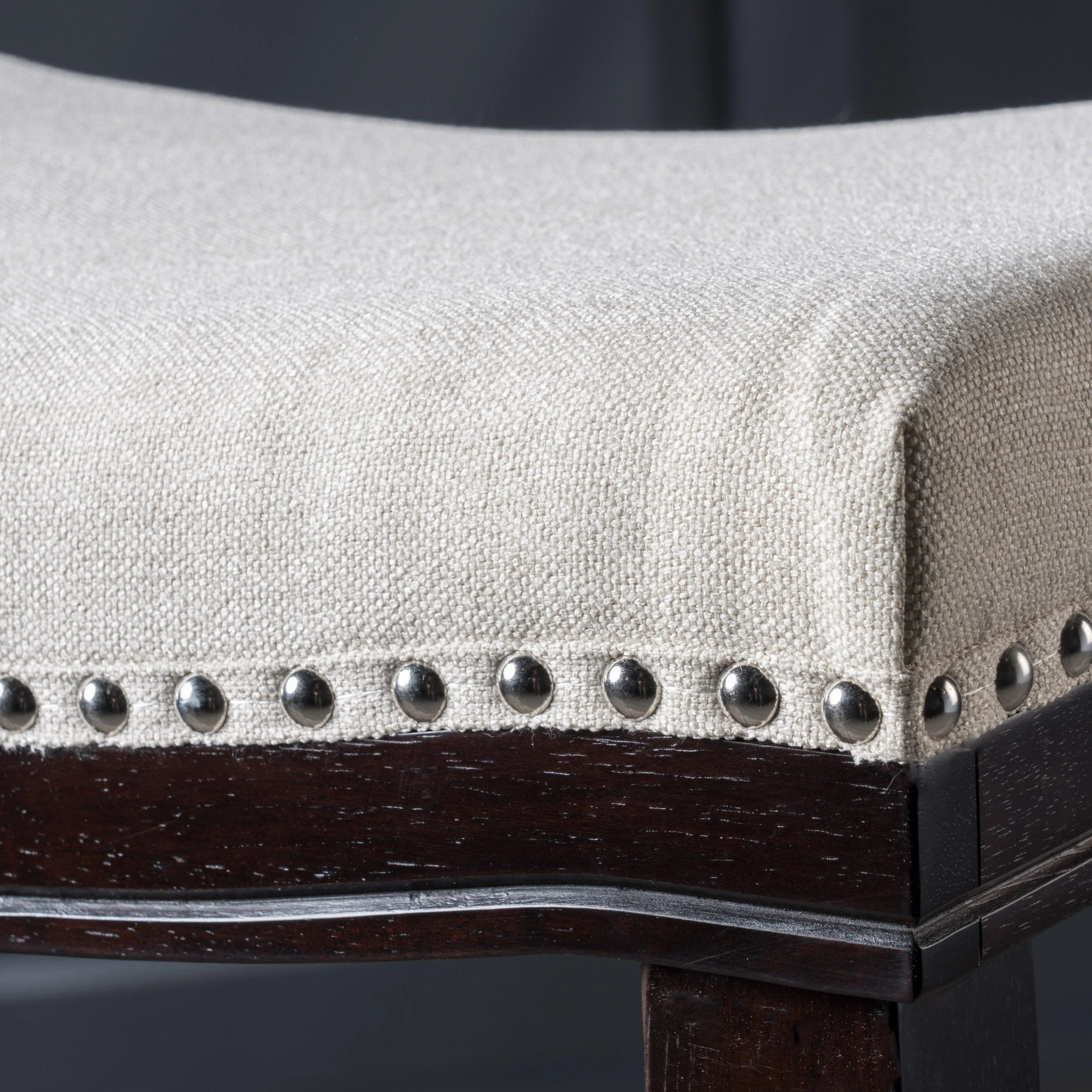 Studded 30 Inch Beige Fabric Saddle Barstool, Set of 2 - NH888303