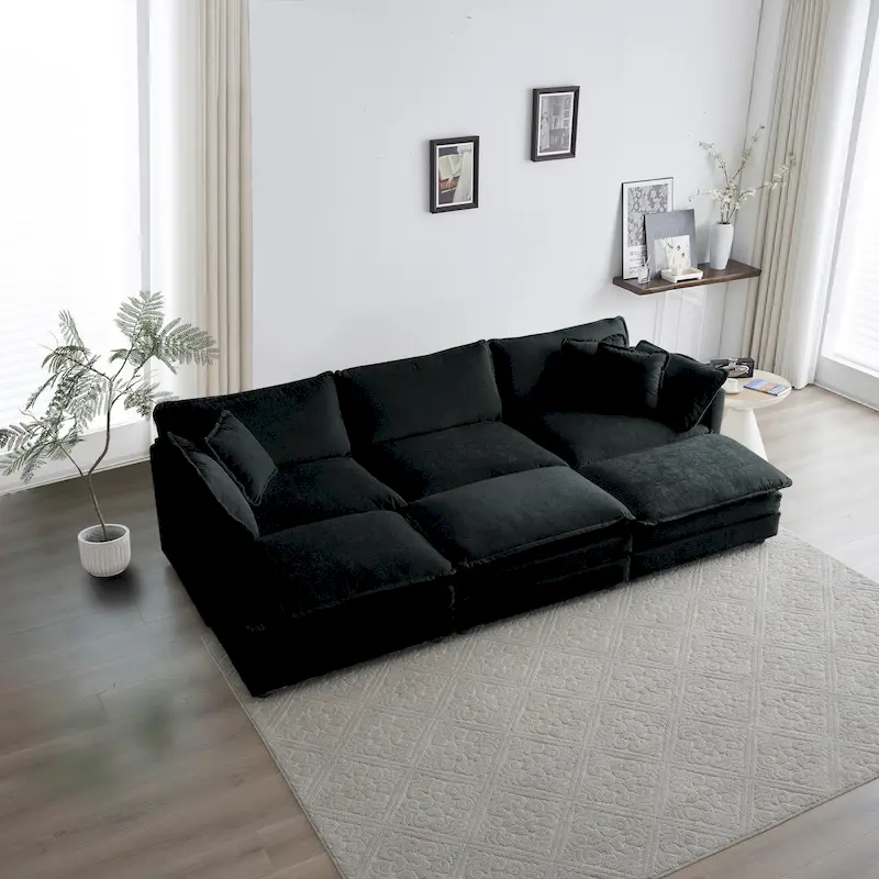 6-Seater U-Shape Sectional Sofa with 3 Ottomans and Pillows