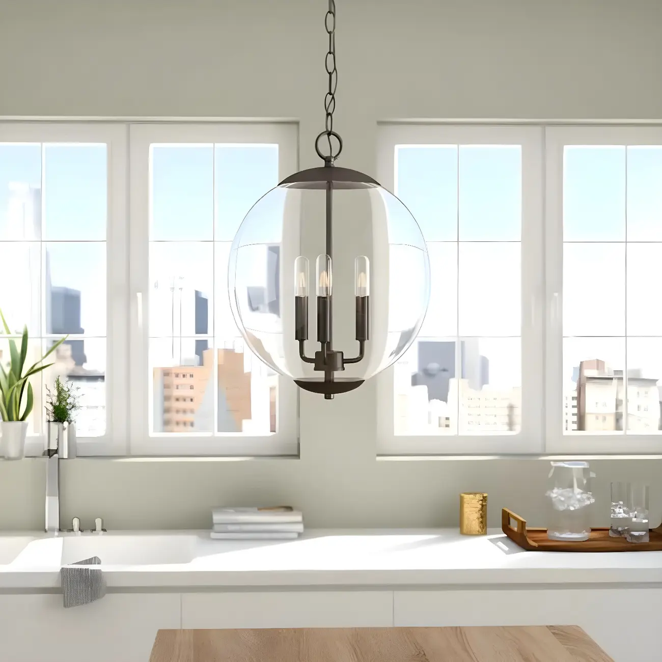 Mini 3-Light Clear Glass Sphere Chandelier